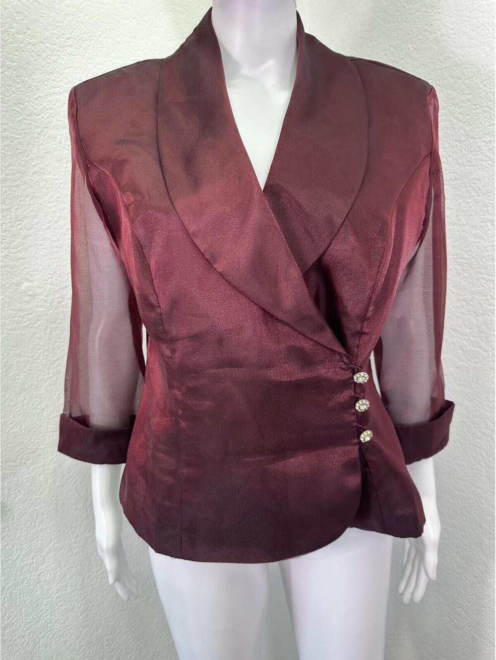 Sz M Lori Max Burgundy Wine Shimmery Shawl Collar Blazer Y2K Formal Holiday